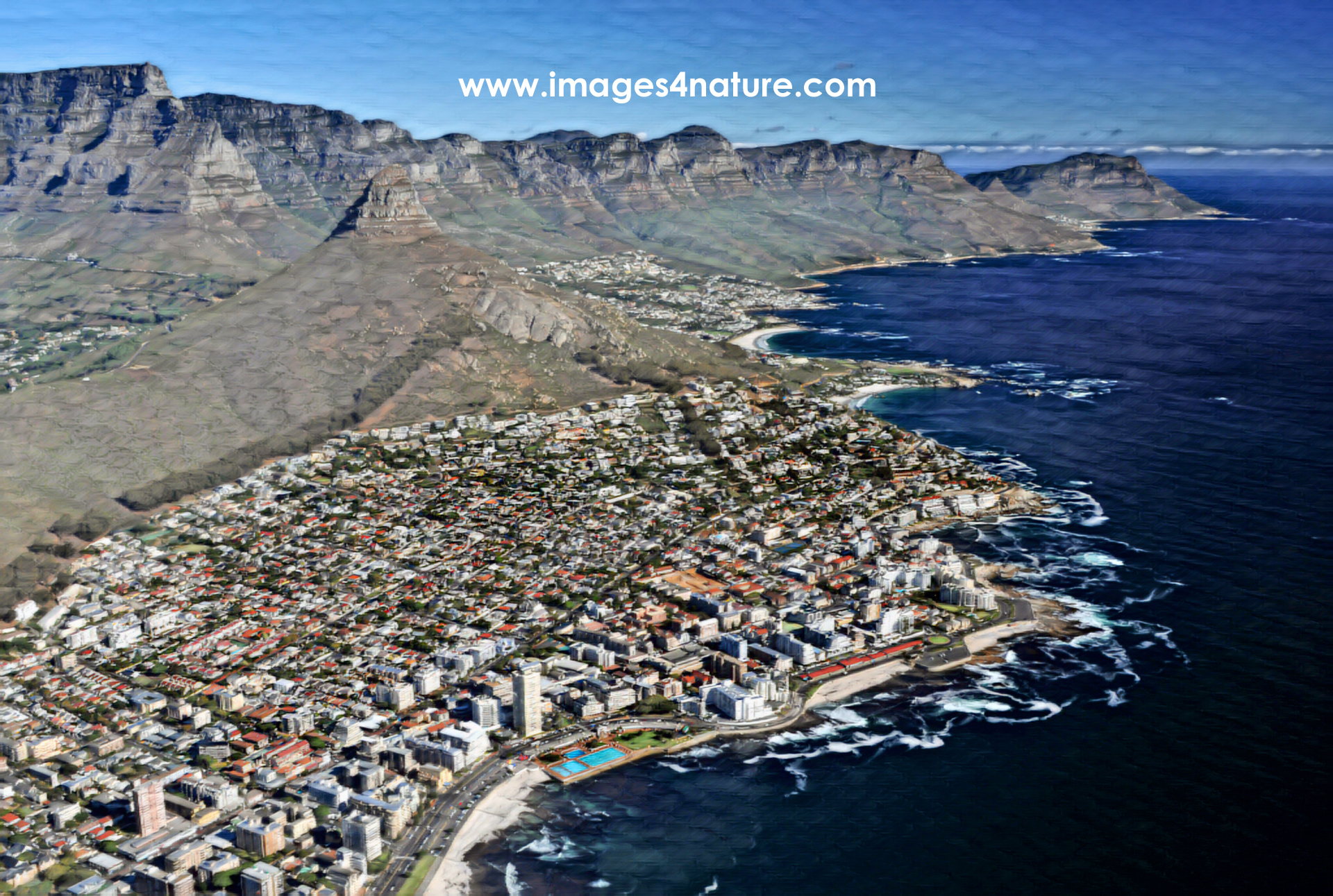 Scenic aerial view of Cape Town Seapoint and mountain range