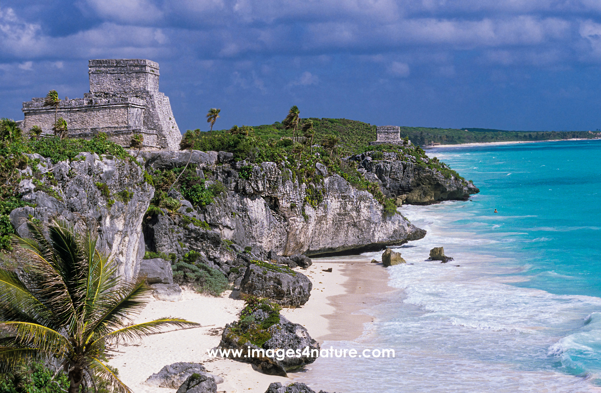Scenic view of Tulum Mayan ruins and tropical beaches