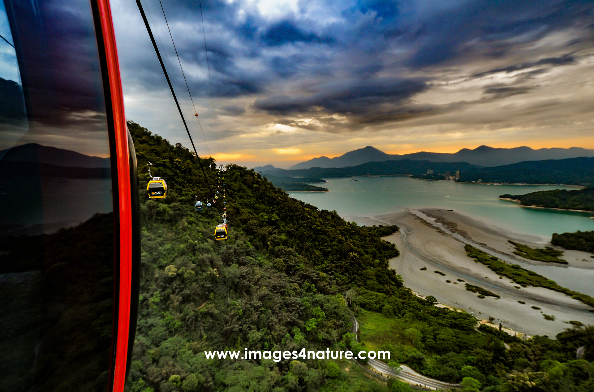 Scenic view of Sun Moon Lake from and with cable car gondala