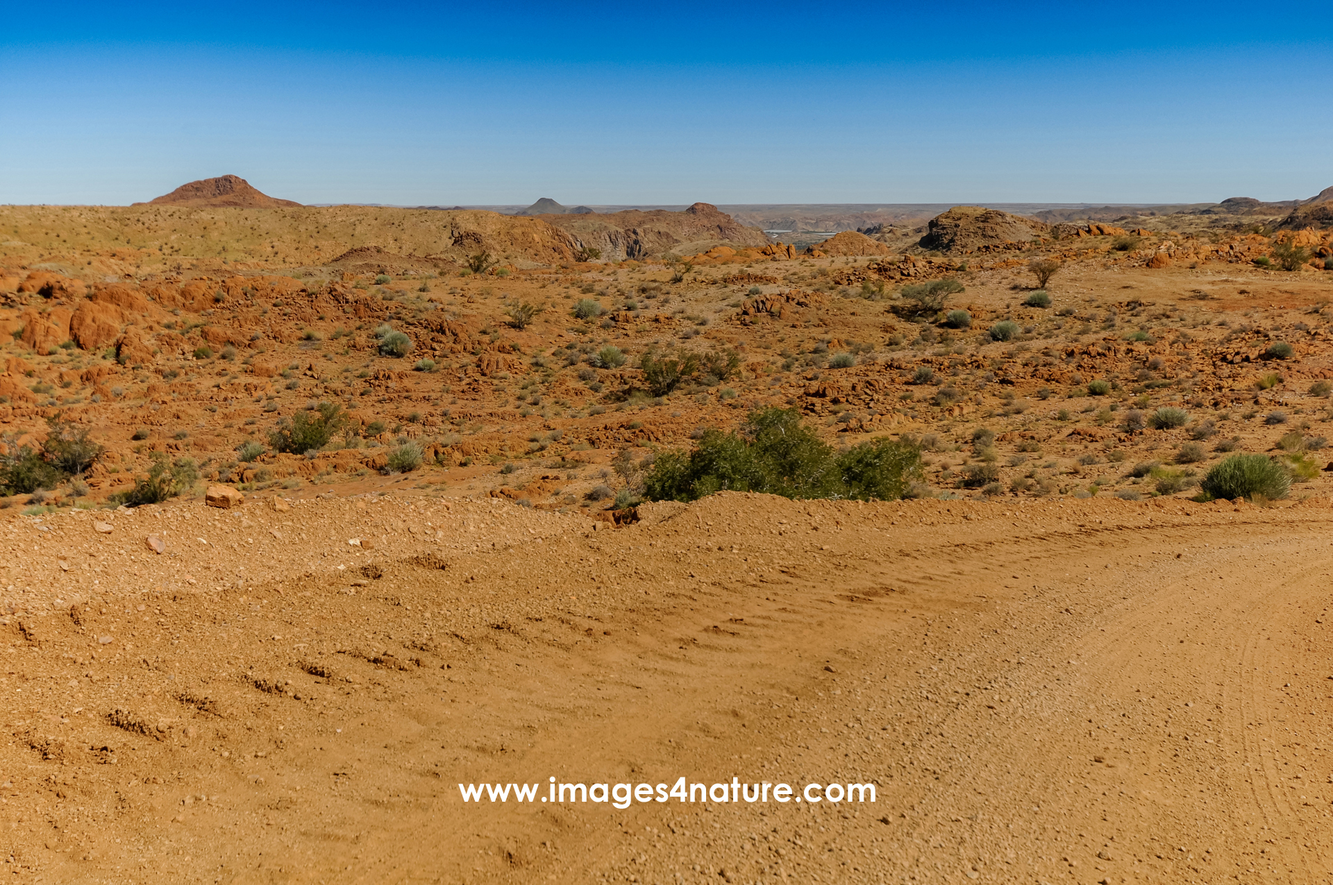 Scenic South African desert landscape with gravel road