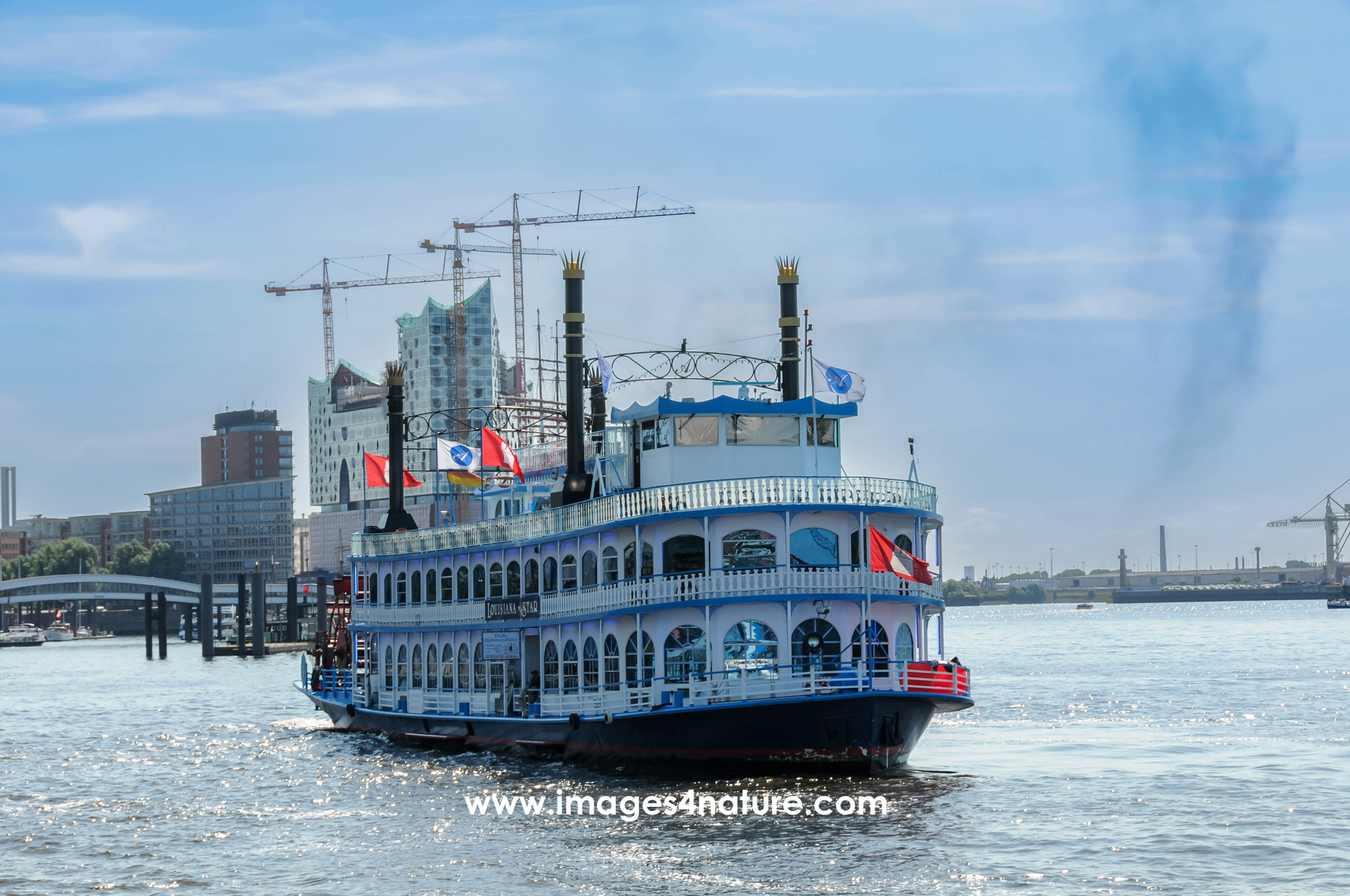 Hamburg harbour cruise paddle steamer with Elbphilharmonie
