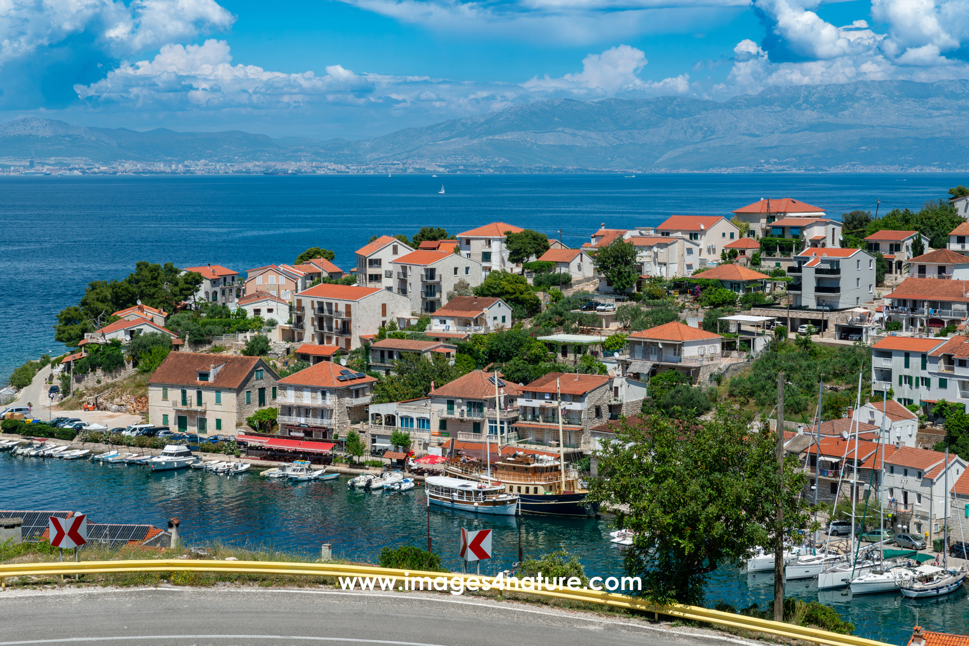 Scenic view of Stomorska village and harbour on Solta island Croatia
