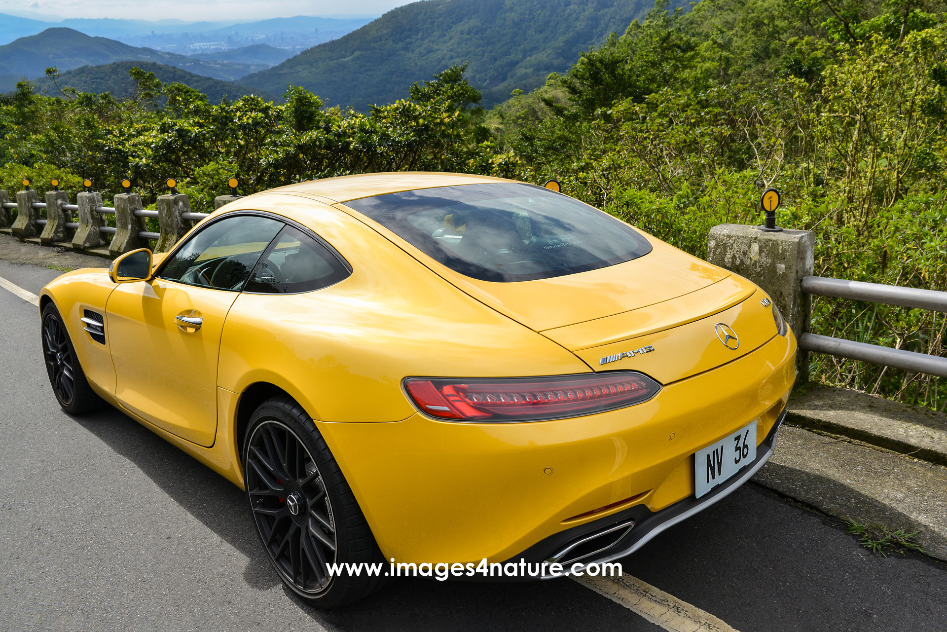 Left rear view of Mercedes AMG GT on Yangmingshan mountain