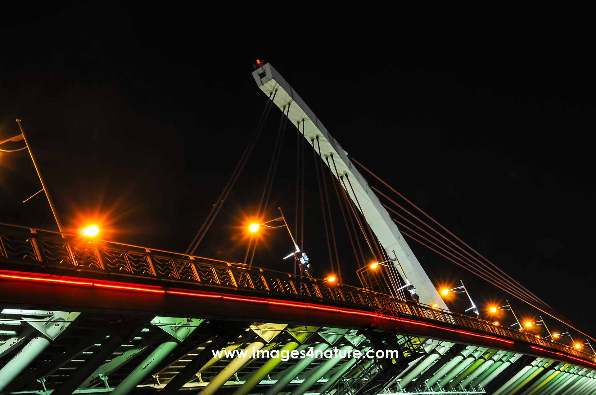 View from below on Taipei's Dazhi bridge at night