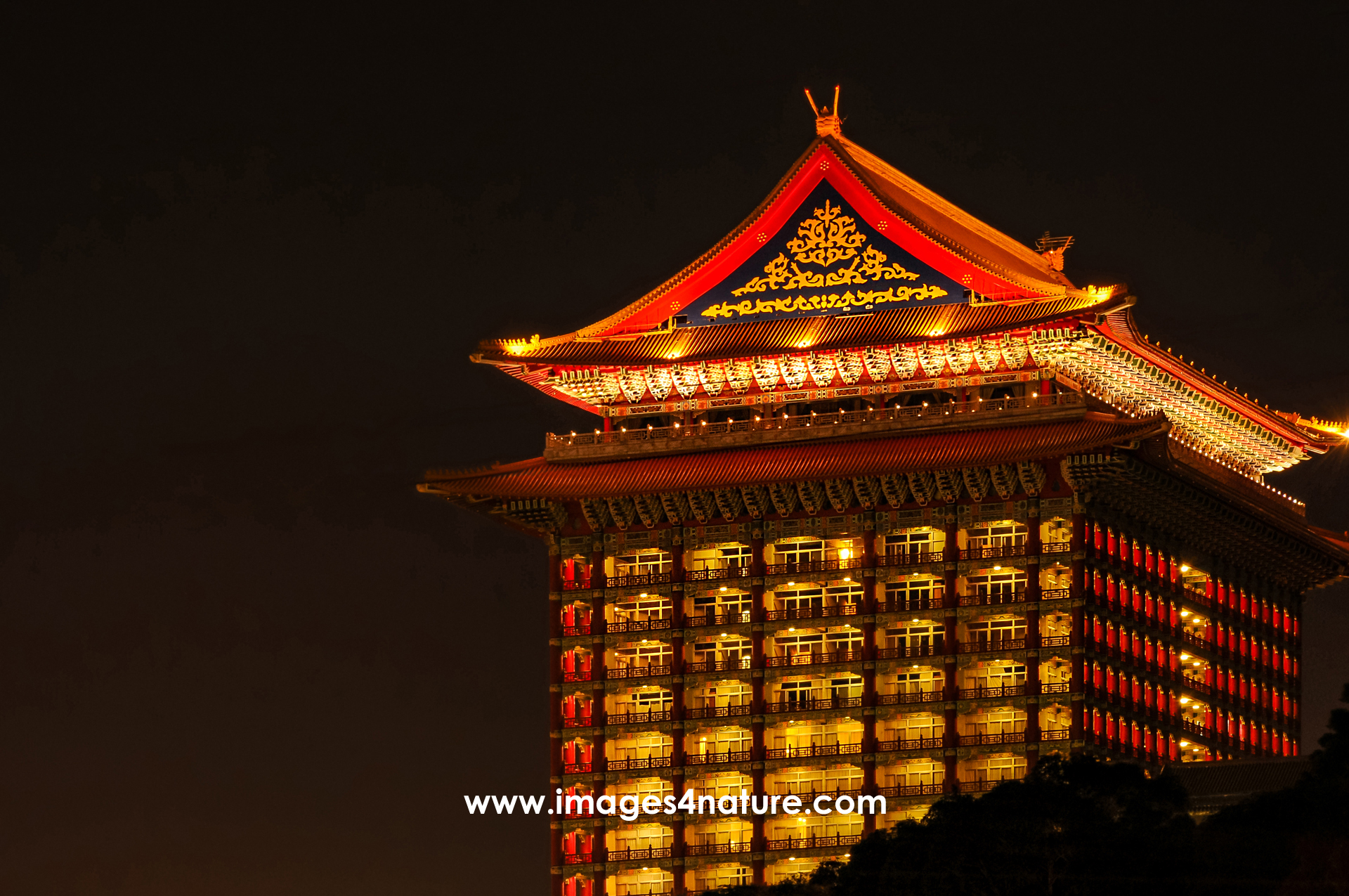 Taipei's Grand Hotel illuminated at night